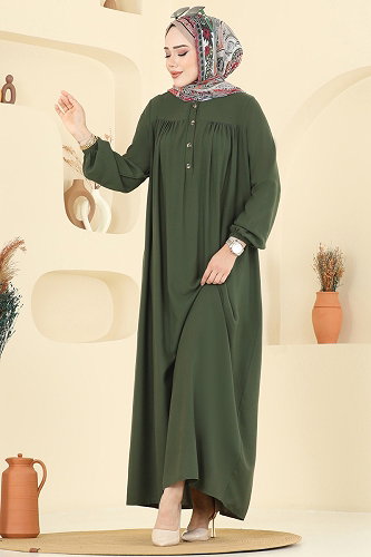 moda selvim Dress 7103ERK1158 Khaki - Thumbnail