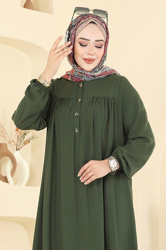 moda selvim الفستان اخضر عفني 7103ERK1158 - Thumbnail