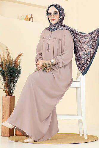 moda selvim الفستان بيج وردي 7103ERK1158 - Thumbnail