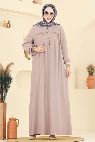 moda selvim الفستان بيج وردي 7103ERK1158 - Thumbnail