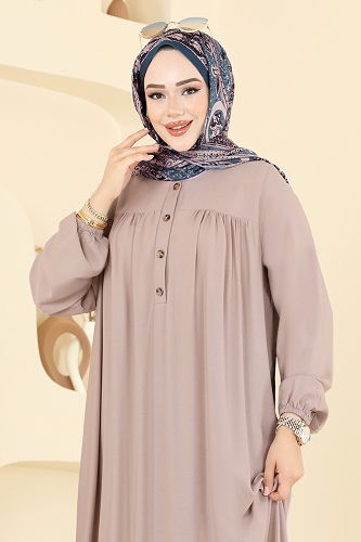 moda selvim الفستان بيج وردي 7103ERK1158 - Thumbnail