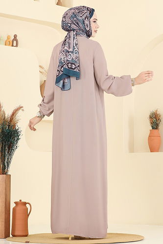 moda selvim الفستان بيج وردي 7103ERK1158 - Thumbnail