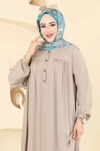 moda selvim الفستان بيج 7103ERK1158 - Thumbnail