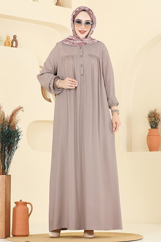 moda selvim الفستان بيج 7103ERK1158 - Thumbnail