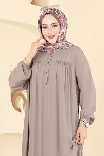 moda selvim الفستان بيج 7103ERK1158 - Thumbnail