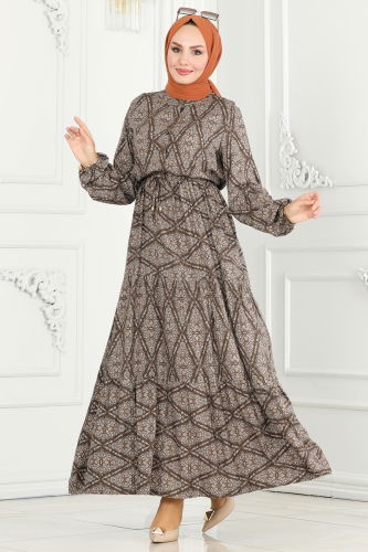 moda selvim DRESS 7109BG354 Brown - Thumbnail