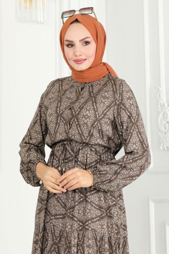 moda selvim DRESS 7109BG354 Brown - Thumbnail