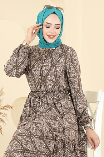 moda selvim Dress 7109ERK1158 Brown - Thumbnail