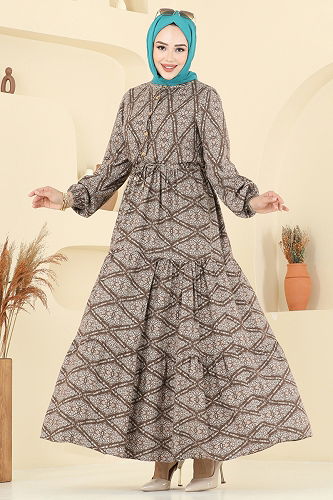 moda selvim Dress 7109ERK1158 Brown - Thumbnail