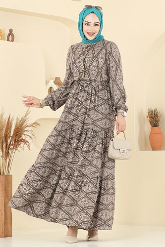 moda selvim الفستان بني 7109ERK1158 - Thumbnail