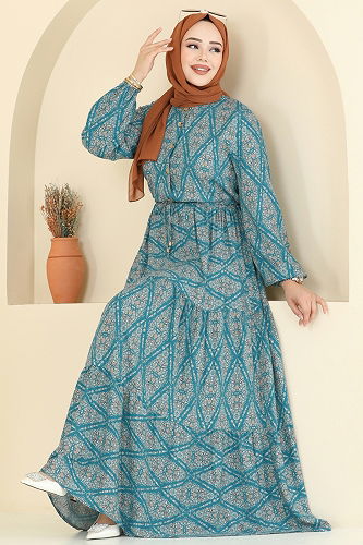 moda selvim Dress 7109ERK1158 Petroleum - Thumbnail