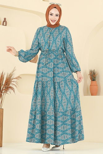 moda selvim Dress 7109ERK1158 Petroleum - Thumbnail