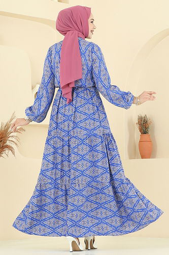 moda selvim الفستان نيلي 7109ERK1158 - Thumbnail