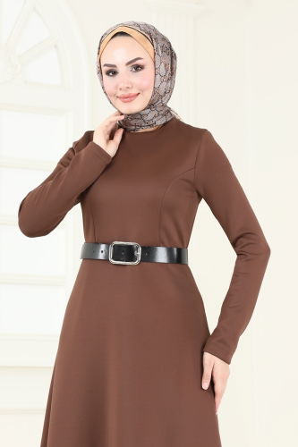 moda selvim Dress 710MP806 Brown - Thumbnail