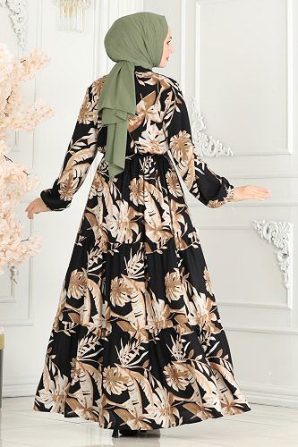 moda selvim Dress 7119BG354 Black - Thumbnail