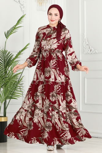 moda selvim DRESS 7119BG354 Burgundy - Thumbnail