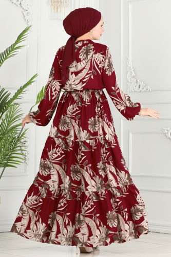 moda selvim Dress 7119BG354 Burgundy - Thumbnail