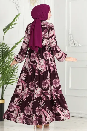 moda selvim Dress 7119BG354 Damson - Thumbnail