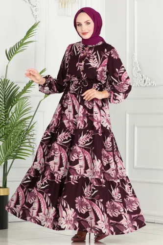 moda selvim Dress 7119BG354 Damson - Thumbnail