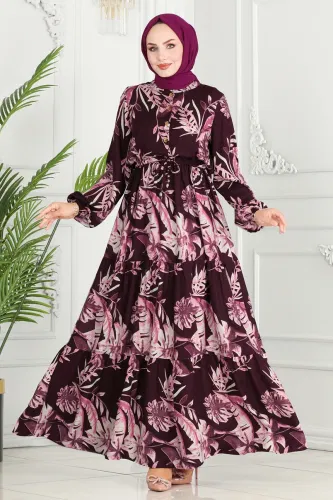 moda selvim Dress 7119BG354 Damson - Thumbnail