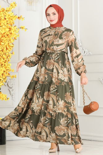 moda selvim DRESS 7119BG354 Khaki - Thumbnail