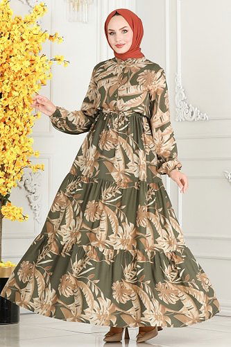 moda selvim Dress 7119BG354 Khaki - Thumbnail