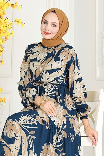 moda selvim Dress 7119BG354 Petroleum - Thumbnail