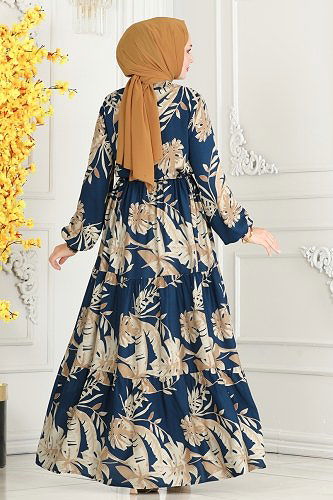 moda selvim Dress 7119BG354 Petroleum - Thumbnail