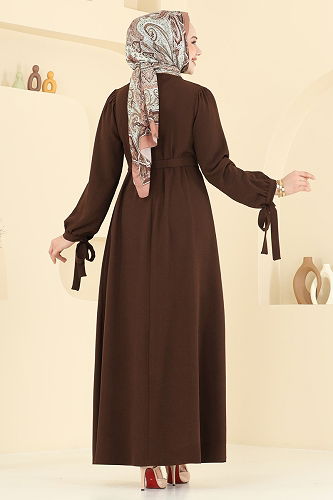 moda selvim الفستان بني 7121BG354 - Thumbnail