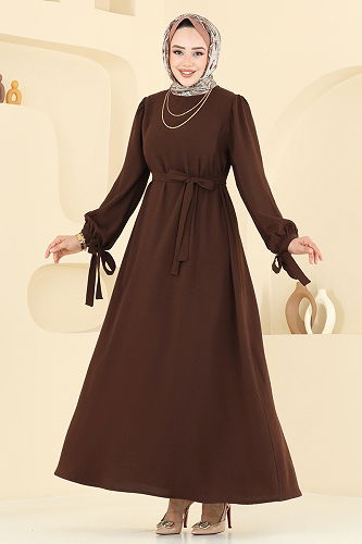 moda selvim الفستان بني 7121BG354 - Thumbnail