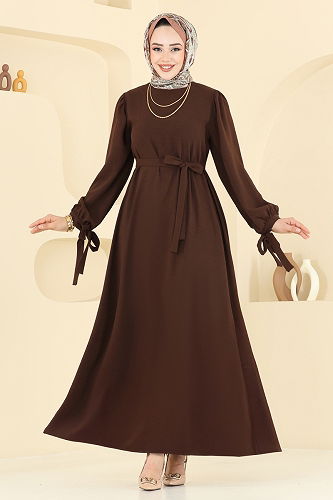 moda selvim الفستان بني 7121BG354 - Thumbnail
