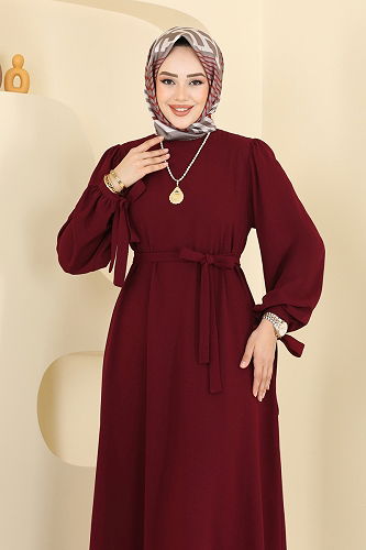moda selvim Dress 7121BG354 Burgundy - Thumbnail