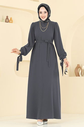 moda selvim الفستان رمادي غامق 7121BG354 - Thumbnail