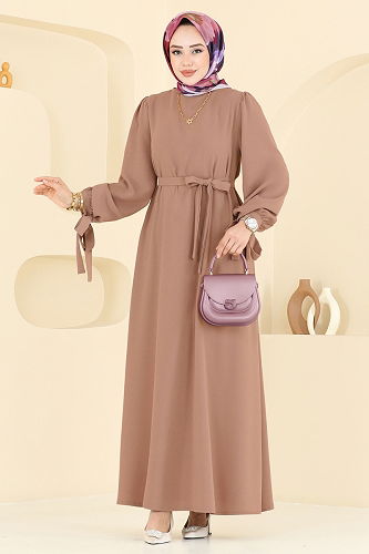 moda selvim الفستان بيج غامق 7121BG354 - Thumbnail