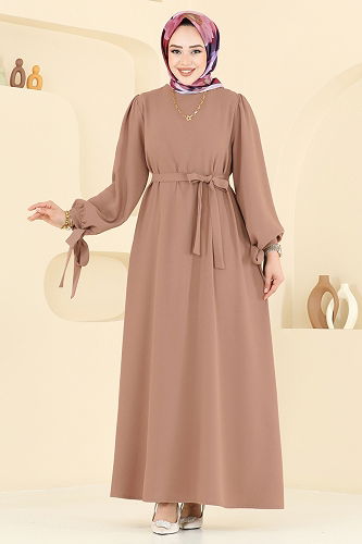 moda selvim الفستان بيج غامق 7121BG354 - Thumbnail