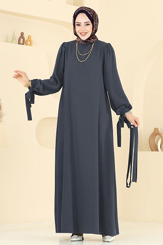 moda selvim الفستان رمادي 7121BG354 - Thumbnail