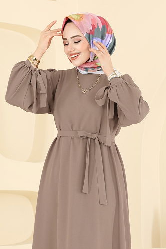 moda selvim الفستان بيج 7121BG354 - Thumbnail