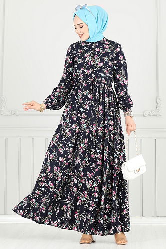 moda selvim الفستان كحلي 7122BG354 - Thumbnail