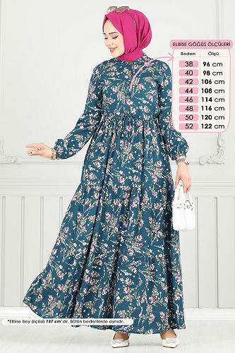 moda selvim Dress 7122BG354 Petroleum - Thumbnail