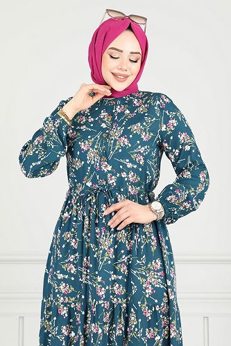 moda selvim الفستان بترولي 7122BG354 - Thumbnail