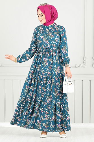 moda selvim Dress 7122BGS895-M Petroleum - Thumbnail