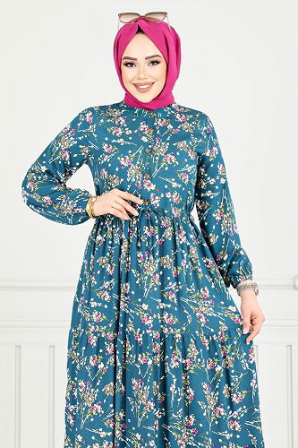 moda selvim Dress 7122BGS895-M Petroleum - Thumbnail