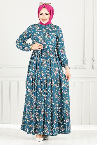 moda selvim الفستان بترولي 7122BGS895-M - Thumbnail