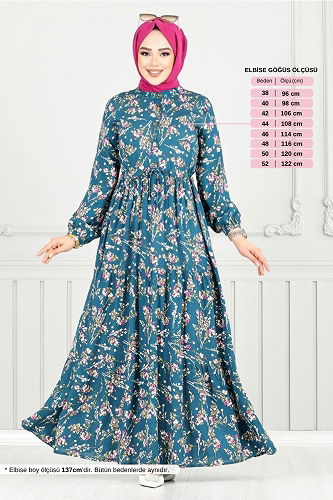 moda selvim الفستان بترولي 7122BGS895-M - Thumbnail