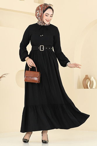 moda selvim الفستان أسود 7123BG354 - Thumbnail