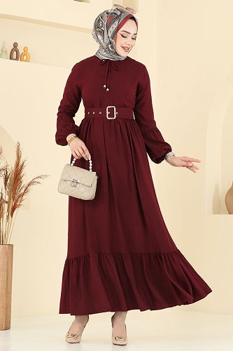 moda selvim Dress 7123BG354 Burgundy - Thumbnail