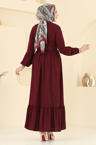 moda selvim Dress 7123BG354 Burgundy - Thumbnail