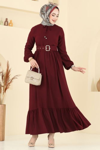 moda selvim الفستان خمري 7123BG354 - Thumbnail