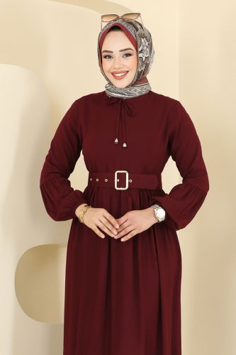 moda selvim الفستان خمري 7123BG354 - Thumbnail