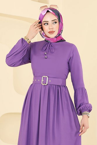 moda selvim Dress 7123BG354 Dark Lilac - Thumbnail